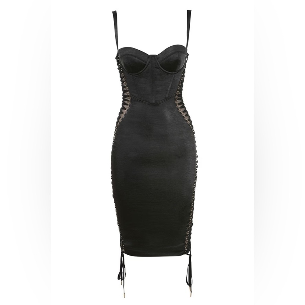 Satin Lace Up Corseted House of CB Dress (Never Worn)